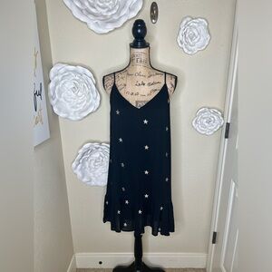 Storia Black Dress with Metallic Gold Stars Mini Swing Dress Size Large